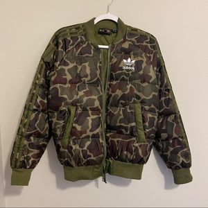 Adidas x Pharell HuHiking Camo Puffer Bomber Jacket Coat XS
